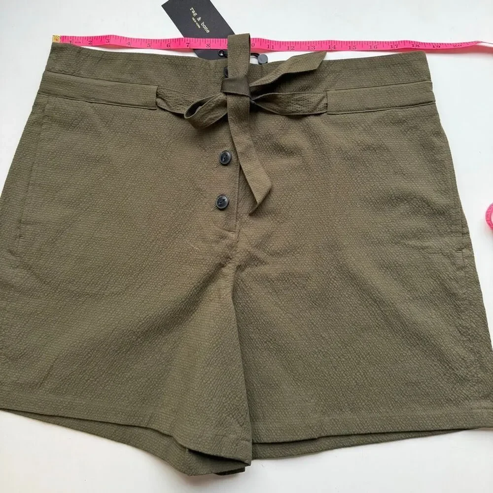 NWT Rag & Bone Camille Paper bag waist seersucker shorts in olive Size 10